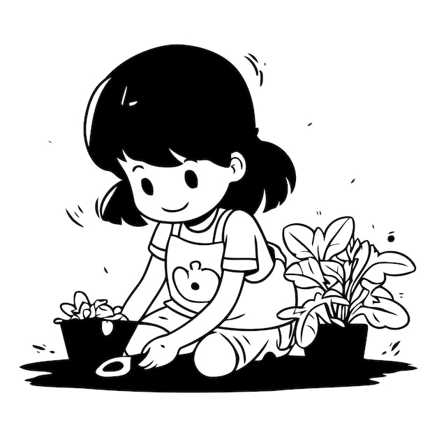 庭 に 植物 を 植え て いる 可愛い 少女 の 例え