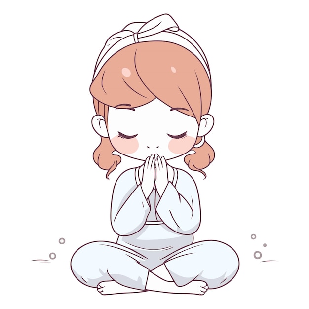 Vector illustration of a cute girl praying with her eyes closed