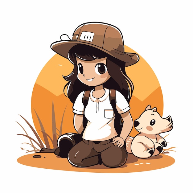 Vector illustration of a cute girl with her dog vector illustration