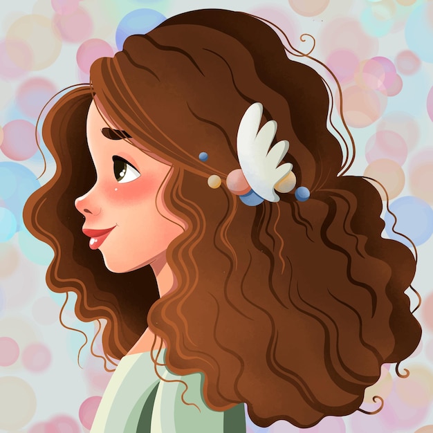 Vector illustration of a cute girl with lush curly hair