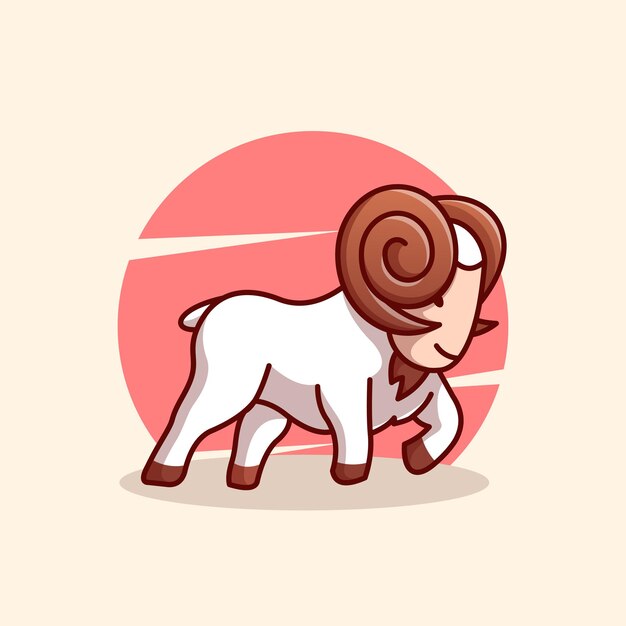 Vector illustration of cute goat mascot icon flat cartoon concept vector premium quality