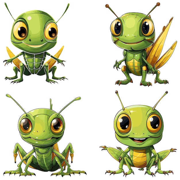Illustration of a cute green grasshopper insect bug mascot