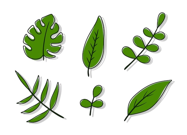 illustration of cute green leaves set