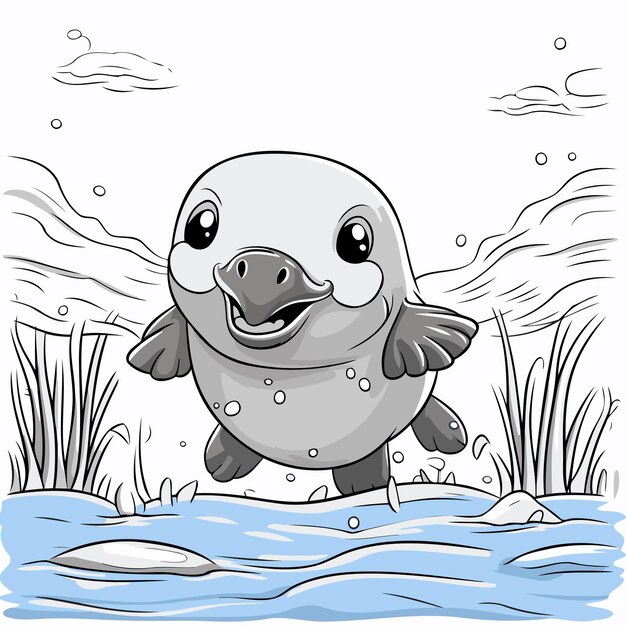 Illustration of a Cute Grey Fish Posing in the Water