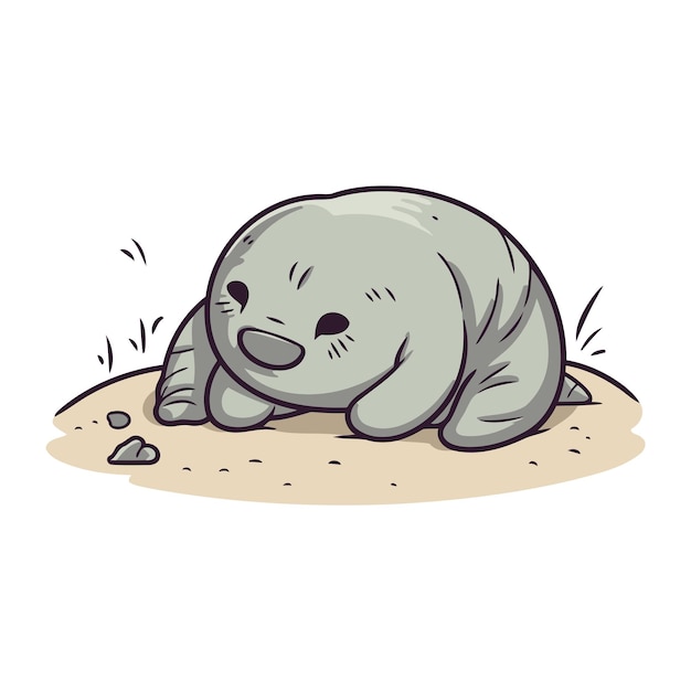 Vector illustration of a cute grey seal sleeping on the sand vector