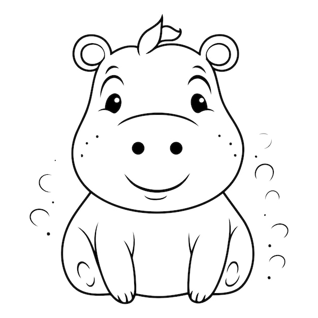 Vector illustration of a cute hippo sitting on a white background