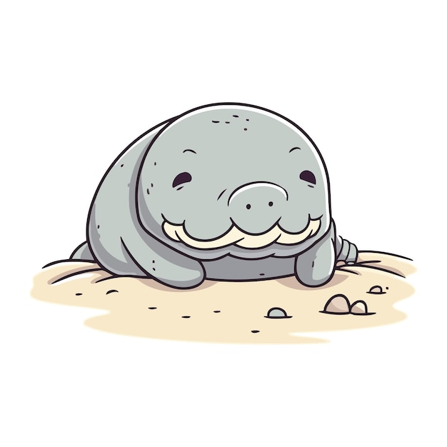 Illustration of a cute hippopotamus lying on the sand