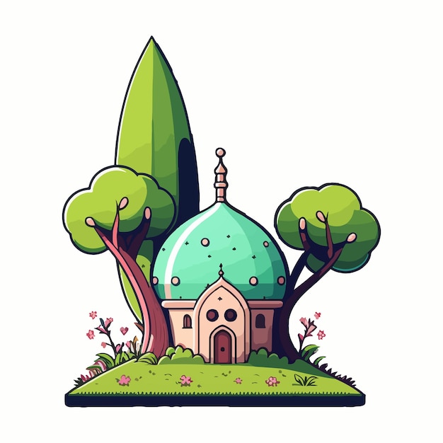 Vector illustration of a cute house with a shady tree