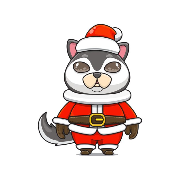 Illustration of cute husky mascot with santa claus costume for christmas