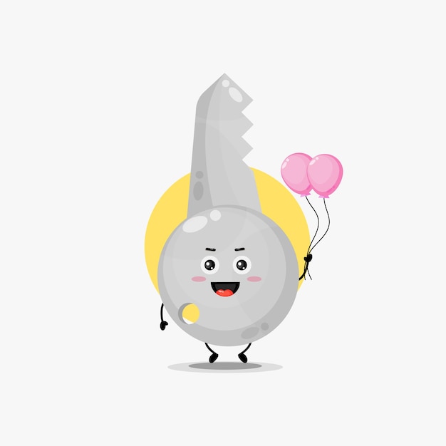 Illustration of cute key character carrying balloon