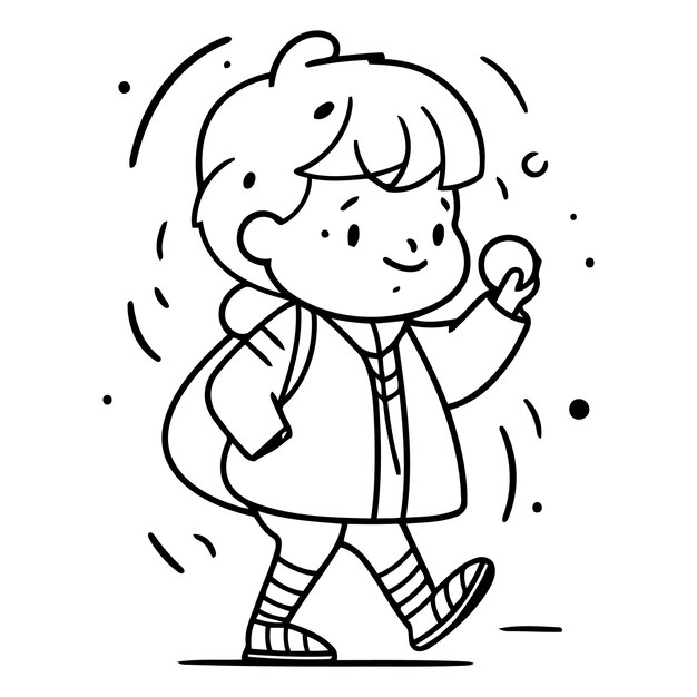 Vector illustration of a cute kid boy wearing warm clothes walking