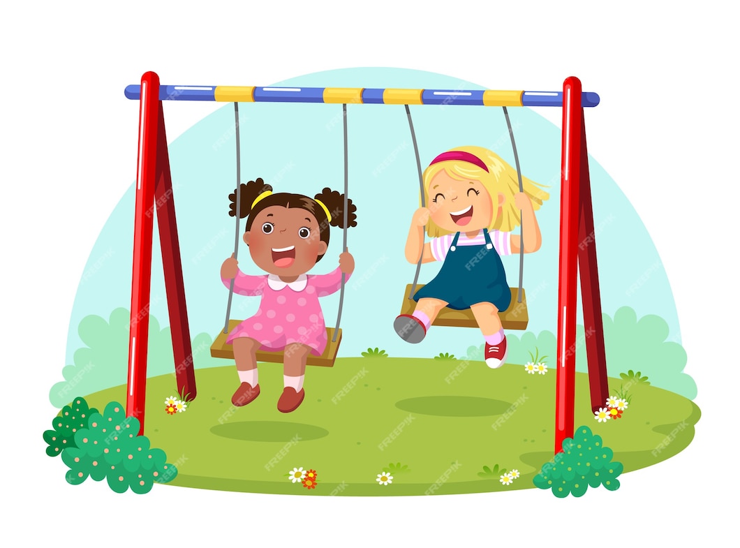 Premium Vector | Illustration of cute kids having fun on swing in ...