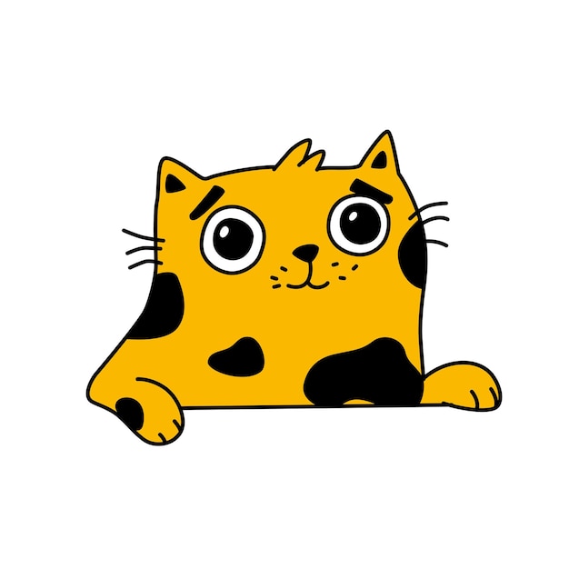 Illustration of a cute kitty Vector Yellow cute cat Flat kawaii style