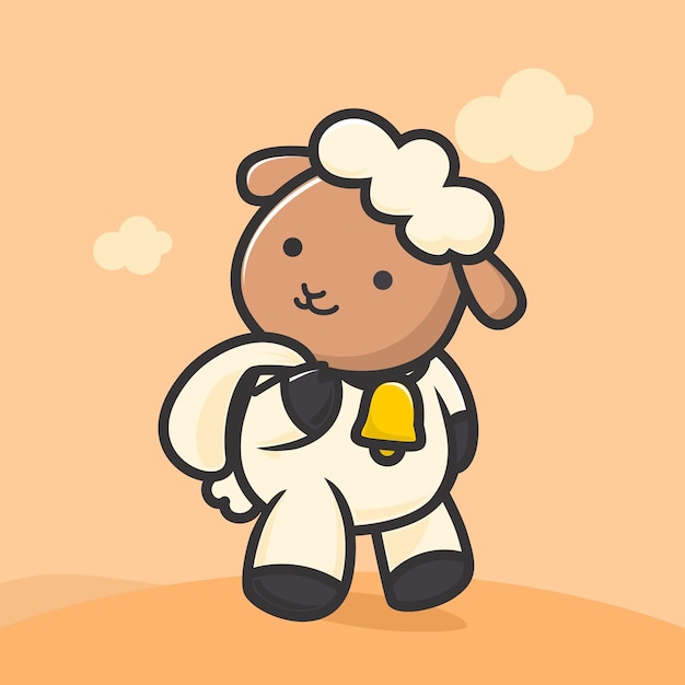 Illustration of a cute lamb picking up a sack premium vector