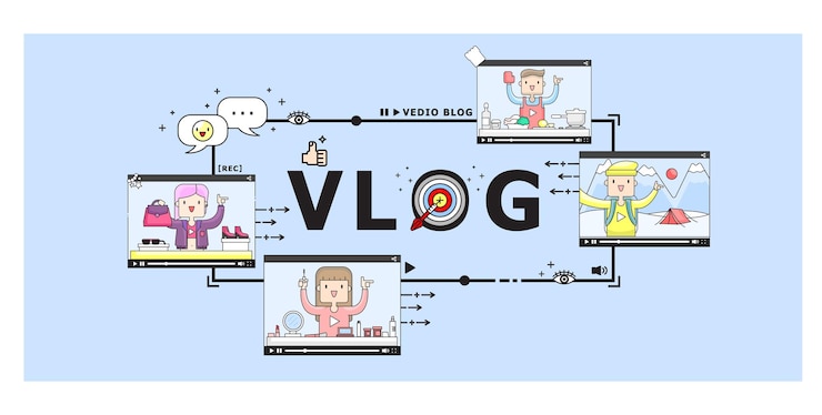 Vector illustration cute line vector of vlog banner