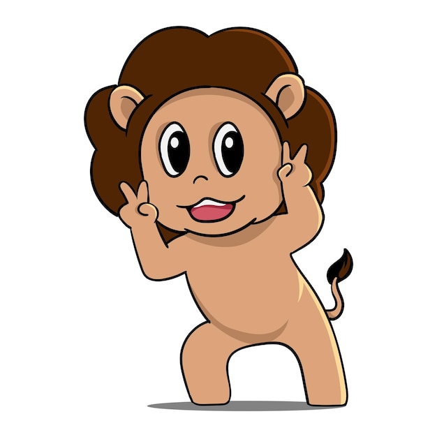 Illustration of a cute lion with a funny pose in front of the camera