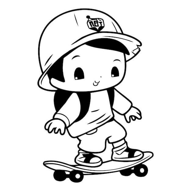 Vector illustration of a cute little boy skating on a skateboard