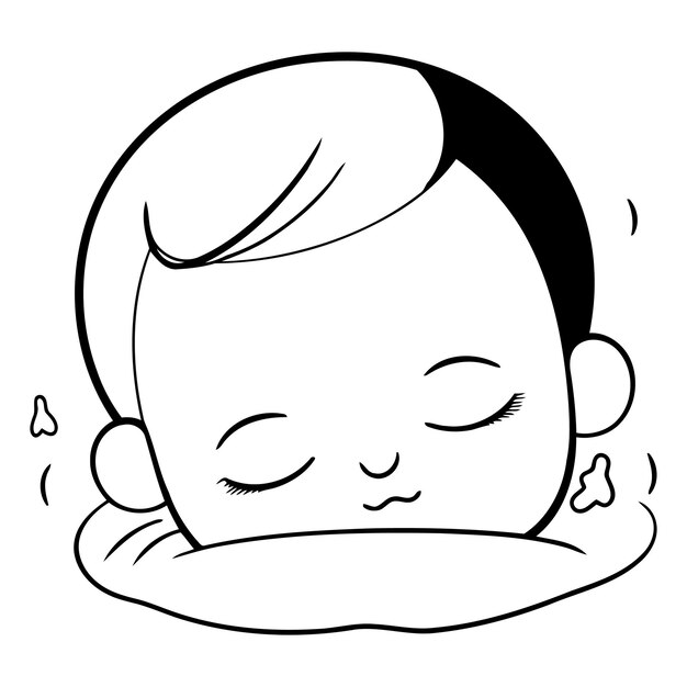 Vector illustration of a cute little boy sleeping while waking up