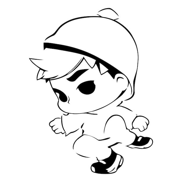 Illustration of a Cute Little Boy Wearing a Cap Running