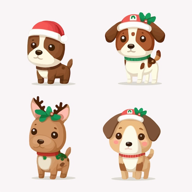 イラスト クリスマスの衣装でかわいい犬。動物のベクトルのセット