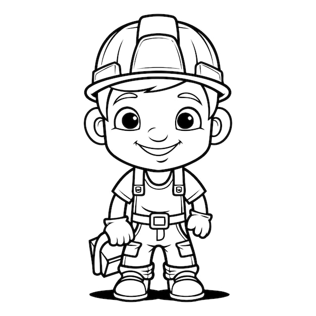 Illustration of a Cute Little Fireman Coloring Book