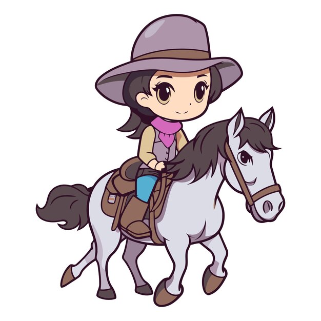 Vector illustration of a cute little girl riding a horse vector