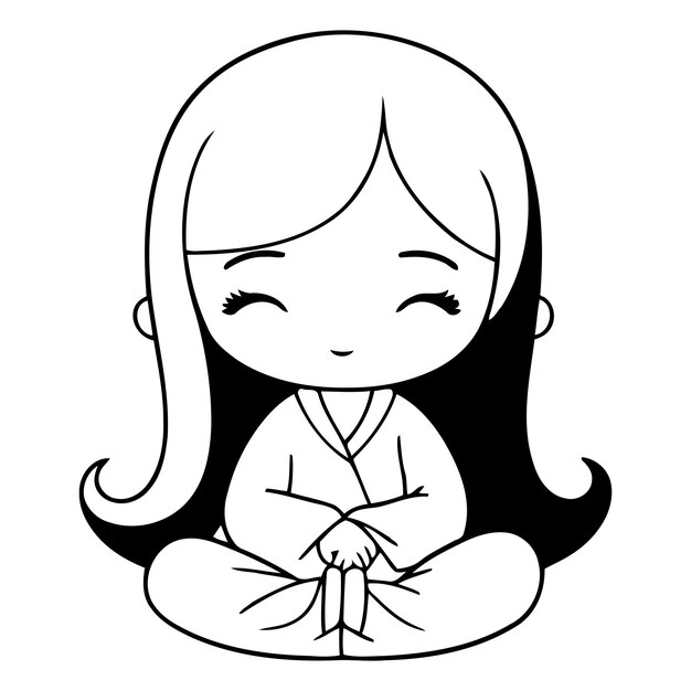 Vettore illustrazione di una carina ragazzina seduta in una postura di loto
