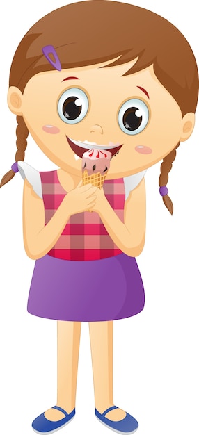 Vector illustration of cute little girl with ice-cream