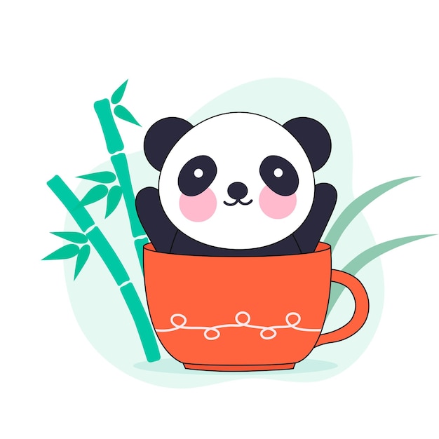 An illustration of a cute little panda in a cup