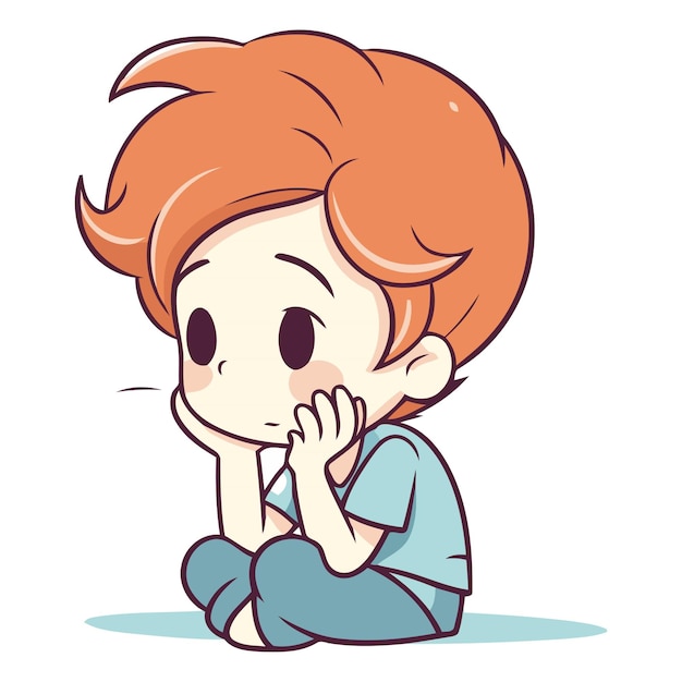 Vector illustration of a cute little red haired boy crying