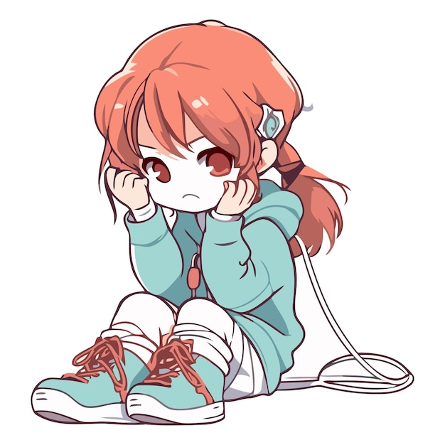 Illustration of a Cute Little Red Haired Girl Sitting on the Floor