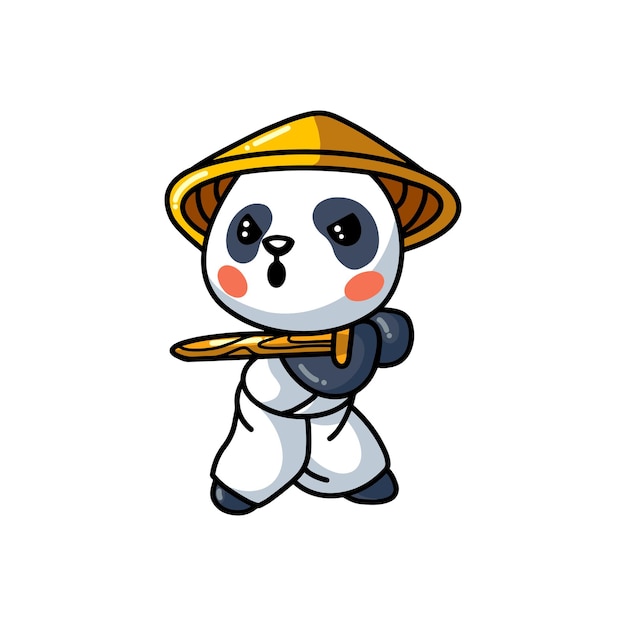 Illustration of  cute little samurai panda cartoon