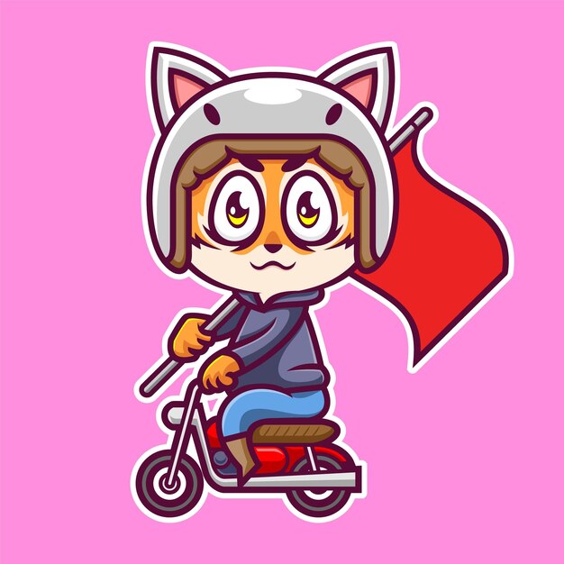 Vector illustration of cute little tiger riding motorcycle