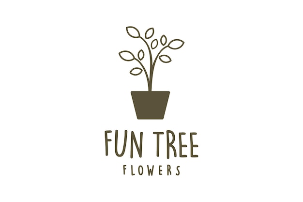 Illustration cute little tree flower pot made ornamental plant company logo design