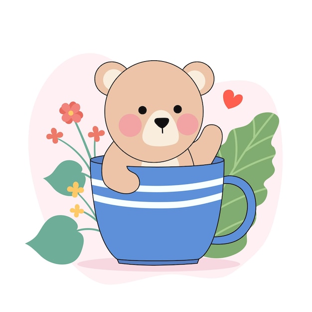 Vector an illustration of a cute little white bear in a cup