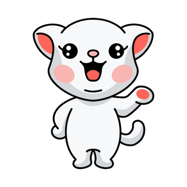   illustration of  cute little white cat cartoon presenting