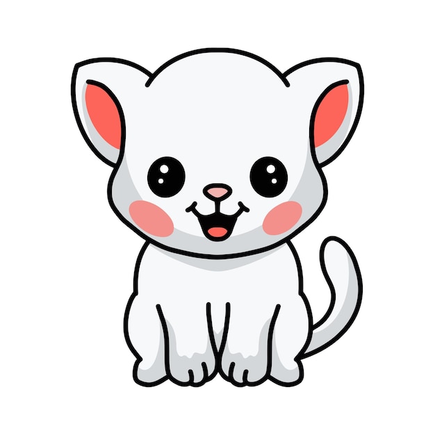   illustration of  cute little white cat cartoon sitting