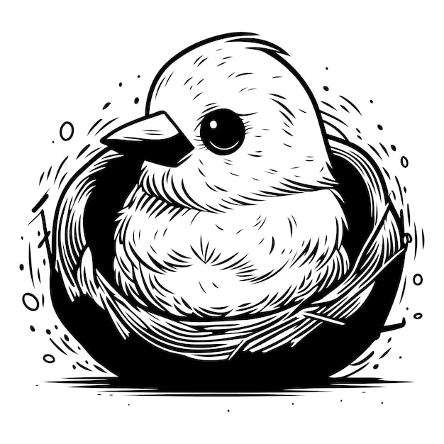 Vector illustration of a cute little yellow chick sitting in a nest