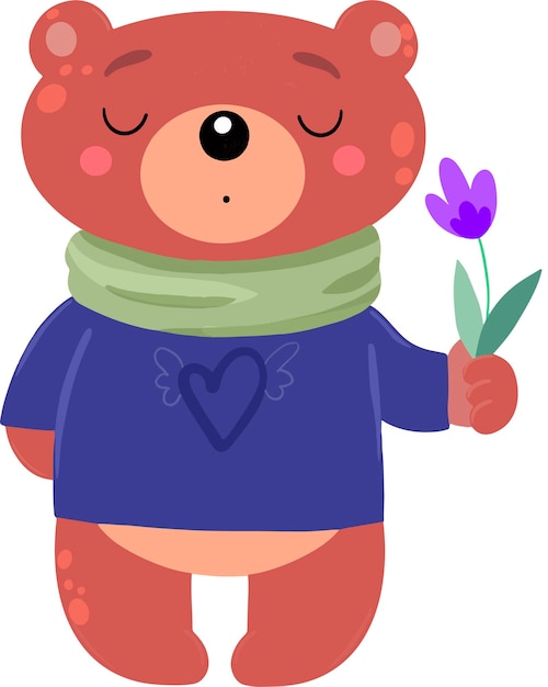 花とかわいい愛のクマのイラスト