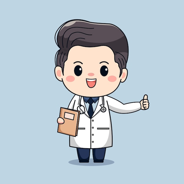 Illustration of cute male doctor thumb up Kawaii vector cartoon character design