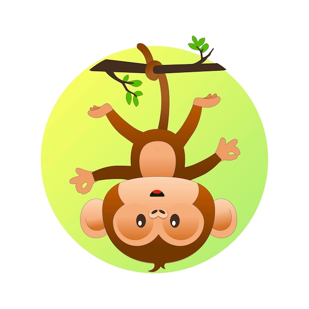 Illustration of a cute monkey hanging by its upper legs