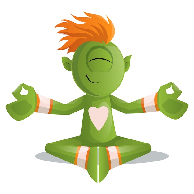 Vector illustration of cute monster doing yoga/meditation