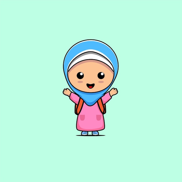 Vector illustration of cute muslim girl going to school cartoon design