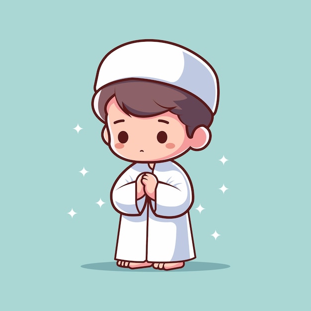 Vector illustration of a cute muslim praying standing with a flat vector concept