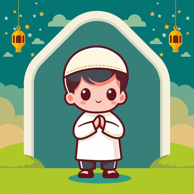 Vector illustration of a cute muslim praying with a flat vector concept