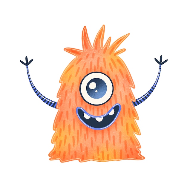 Illustration of a cute orange cartoon alien. cute monster isolated on white  .