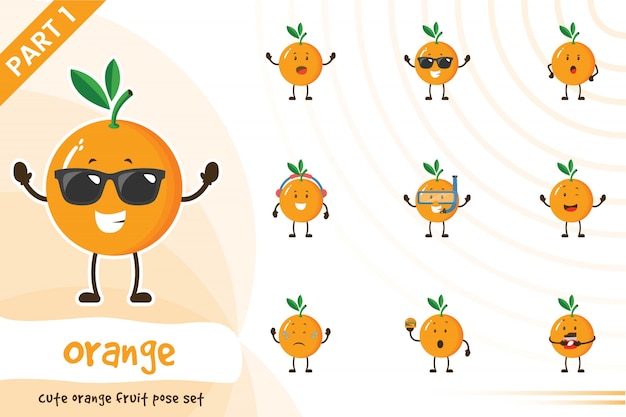 Illustration of cute orange fruit set