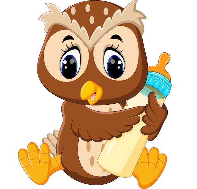 Vector illustration of cute owl holding milk bottle