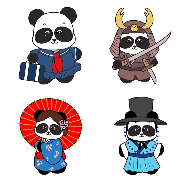 illustration of cute panda costume icon funny panda in outfit costume stickers