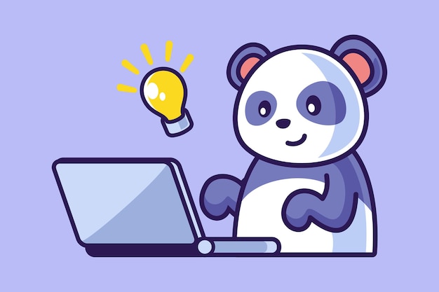 illustration of Cute Panda Working on Laptop